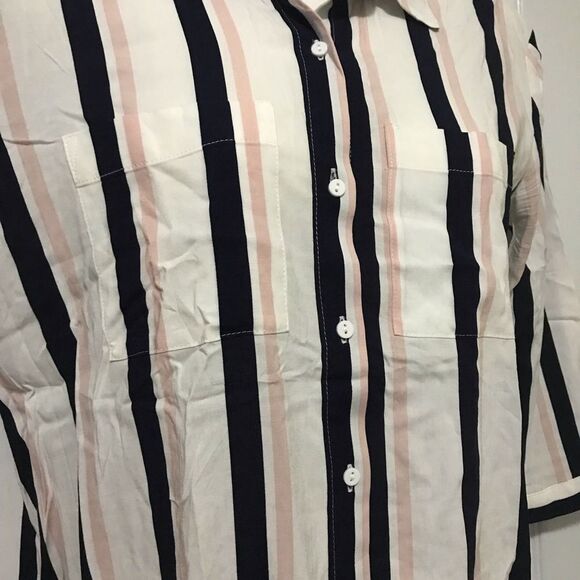 Reitmans Collared Stripe Button Down Front Knotted Blouse 3/4 XXS - Picture 3 of 10